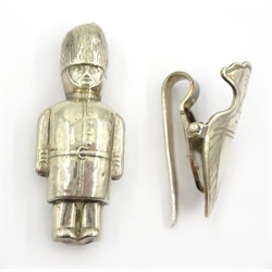  Silver vesta, napkin clip, rattle and silver handled paper knife  