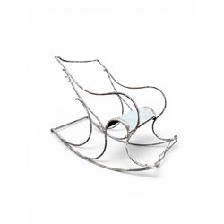 Pair of white painted cast metal garden chairs, ornate reclined backs, circular pierced seats on cabriole legs