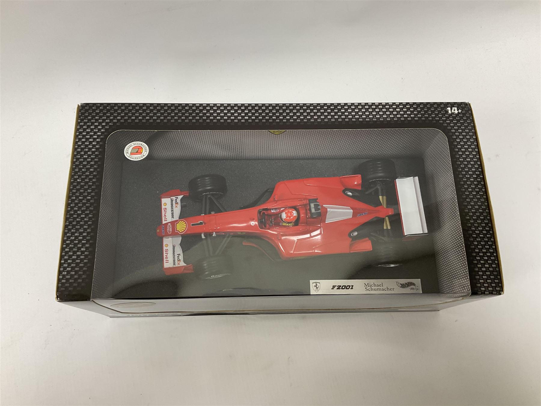 Hot Wheels Racing 1:18 scale diecast Michael Schumacher F2002 Ferrari Formula One car, in box