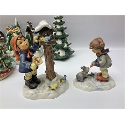 Large collection of Christmas themed Hummel figures and Hummel scapes by Goebel, to include Winter Friend, Making New Friends, Tree Trimming Time, Winter Adventure etc