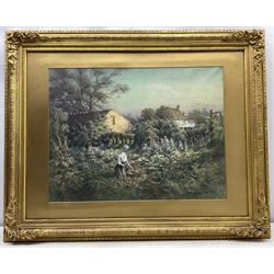 Alwyn Henry Holland (British 1861-1935): Young Woman in a Cottage Garden, watercolour heightened in white signed 47cm x 62cm 
Notes: Holland born in Sheffield, son of a Grocer, managed the family business and was a member and secretary of the Sheffield Society of Artists.