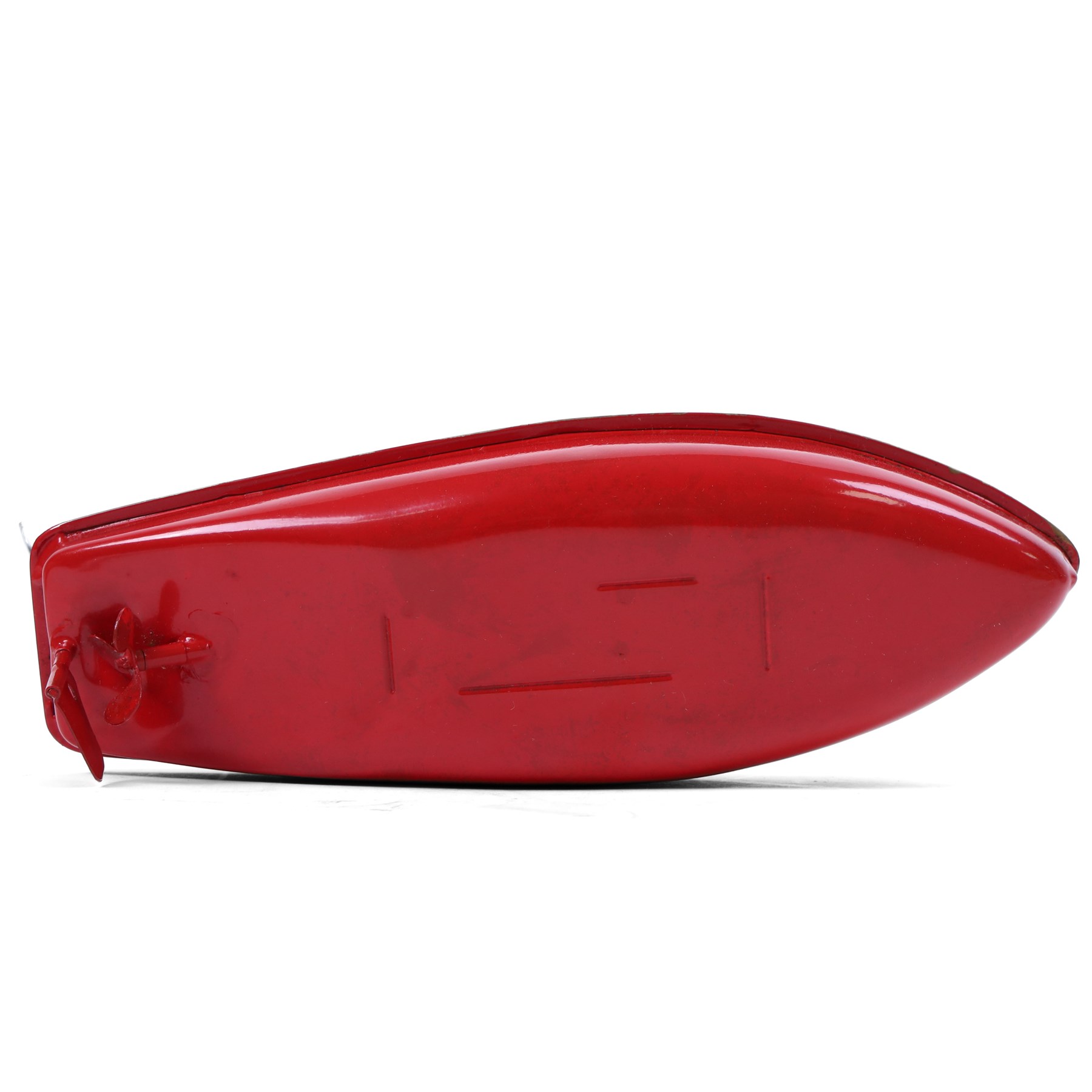Sutcliffe Models tinplate clockwork Ocean Pilot Cruiser 'Jupiter', in red and white livery with metallic gold details, with key, boxed 