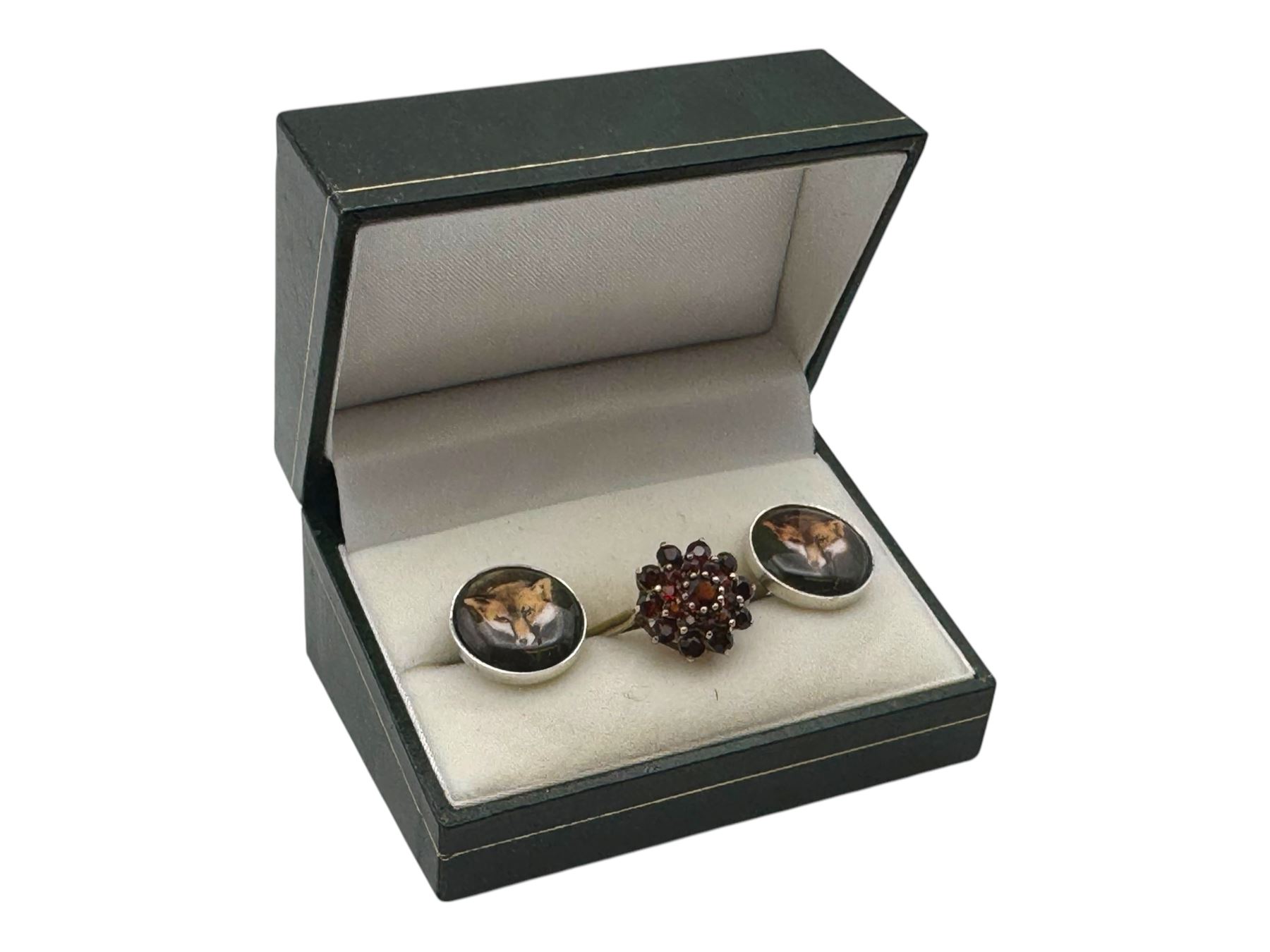 Collection of jewellery, including bone necklace, silver-gilt garnet ring, enamel fox cufflinks, Michaela Frey bracelets, etc