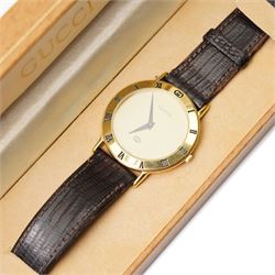 Gucci gold-plated wristwatch, Ref. 3000M, boxed