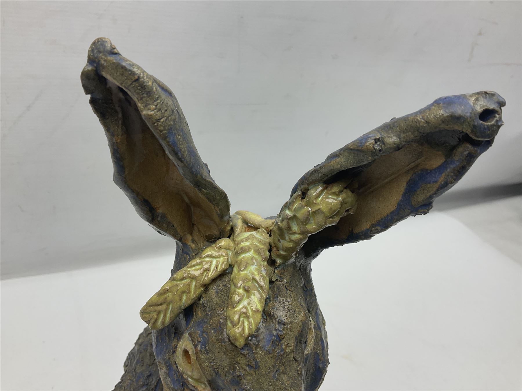 Studio pottery novelty jar and cover modelled as a hare raised upon its back legs, by Chris Attlesey, H38cm 