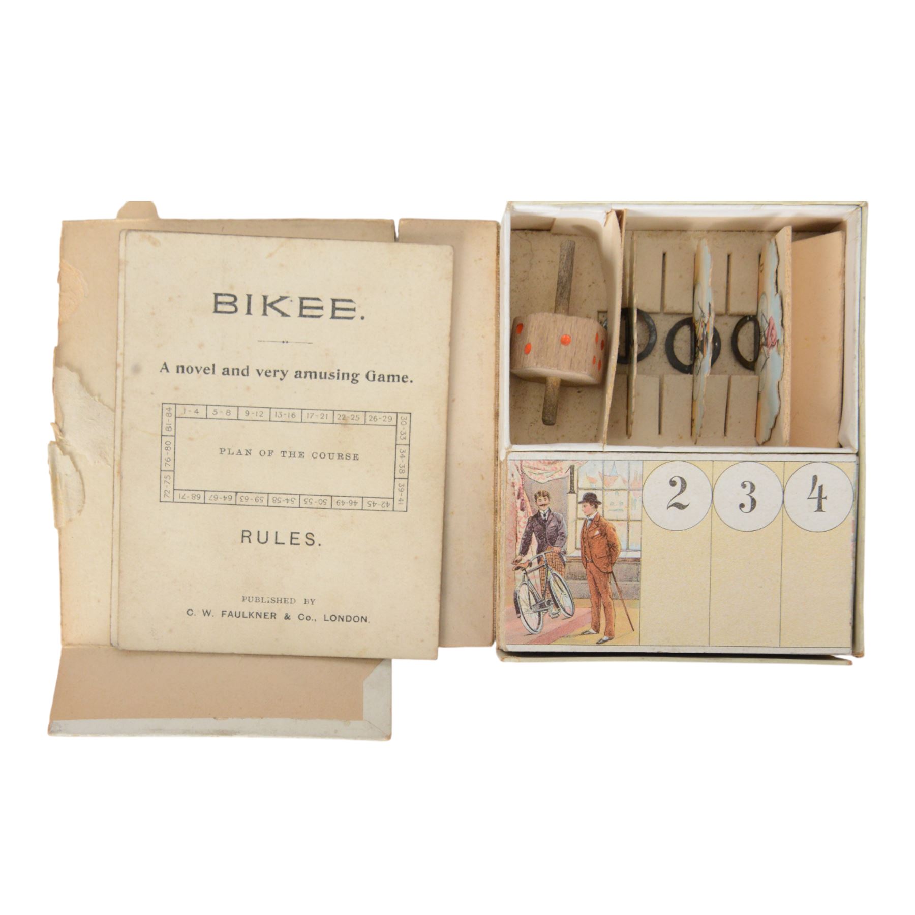 Early 20th century and later puzzles and games, including Bikee, 'A Novel and Very Amusing Game', by C.W. Faulkner & Co, Multum-In-Parvo Puzzle by RJ London, The Original 15 Puzzle by RJ London, The Chinese Zig-Zag 'A Wonderful and Extraordinary Puzzle', The Subway Puzzle by R Journet London, etc, all in glazed wooden display case