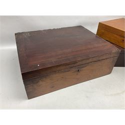 Collection of 19th century and later boxes for restoration, to include a mother of pearl inlay example, oak canteen, large mahogany example etc
