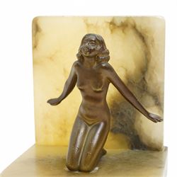 Pair of onyx bookends with bronze female figures