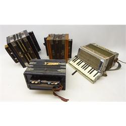  Rauner small fifteen-key piano accordion and three other early 20th century accordions/melodeon, all uncased (4)  