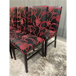 Twelve high back restaurant dining chairs, upholstered in black faux leather with red embossed velvet - THIS LOT IS TO BE COLLECTED BY APPOINTMENT FROM DUGGLEBY STORAGE, GREAT HILL, EASTFIELD, SCARBOROUGH, YO11 3TX
