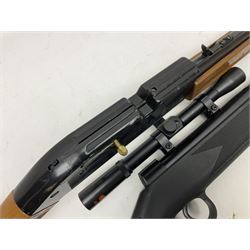 Crosman 760 .177 cal. Junior air rifle with under lever faux pump action and simulated wooden fittings; serial no.278047476, L90cm overall; and SMK B1 Synthetic .22 cal. Youth's air rifle with break-barrel action and 4 x 20 scope; serial no.1721229956084915F, L98.5cm overall (2)  NB: AGE RESTRICTIONS APPLY TO THE PURCHASE OF AIR WEAPONS.