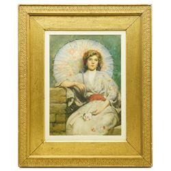 Charles Alphonse Goldie (British 19th/20th century): Portrait of a Chinoiserie Girl Holding a Parasol, watercolour signed 35cm x 25cm