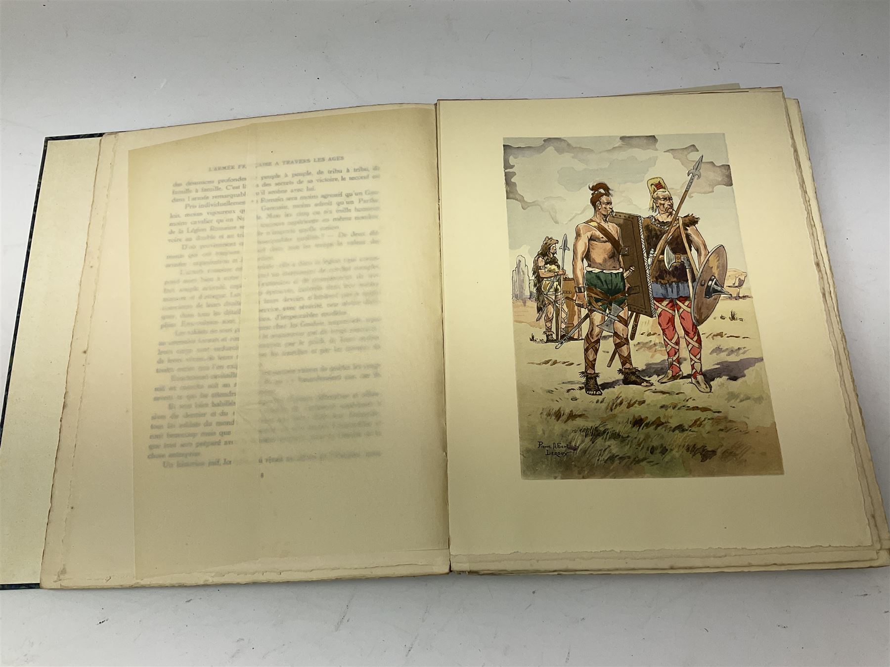 General De Fonclare: L'Armee Francaise A Travers Les Ages - L'Infanterie. Paris 1930. Hand coloured plates. Original card binding loose in later folder; Chaperon Eugene: Le Soldat Francais. Paris Ndc1895; and Deutsche Reichsmarine Dienst Und Leben Der Matrosen cigarette card album c1936 (3)