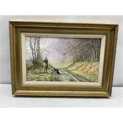 Neil Spilman (British 1951-): 'All Eyes Skyward', oil on canvas signed and dated '99, titled verso 24cm x 40cm
