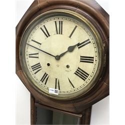  Late 19th century Ansonia American drop dial wall clock with glazed door, twin train movement half hour striking on a coil, H83cm mao0107  
