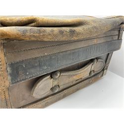 19th century leather suitcase, with brass plaque to cover engraved 'C R F Lutwidge Esq', the pink silk and white kid leather interior with pouch and edging impressed with gilt lettering reading 'By Appointment of Prince of Wales J W Allen 37 Strand Maker Prize Medal Awarded', H21cm, W73cm, Notes: Charles R. Fletcher Lutwidge, was mayor of Tunbridge Wells between 1895-1898, and again between 1901-1902