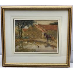 John Atkinson (Staithes Group 1863-1924): Horse and Foal by the Duck Pond, watercolour signed and dated '07, 23cm x 30cm