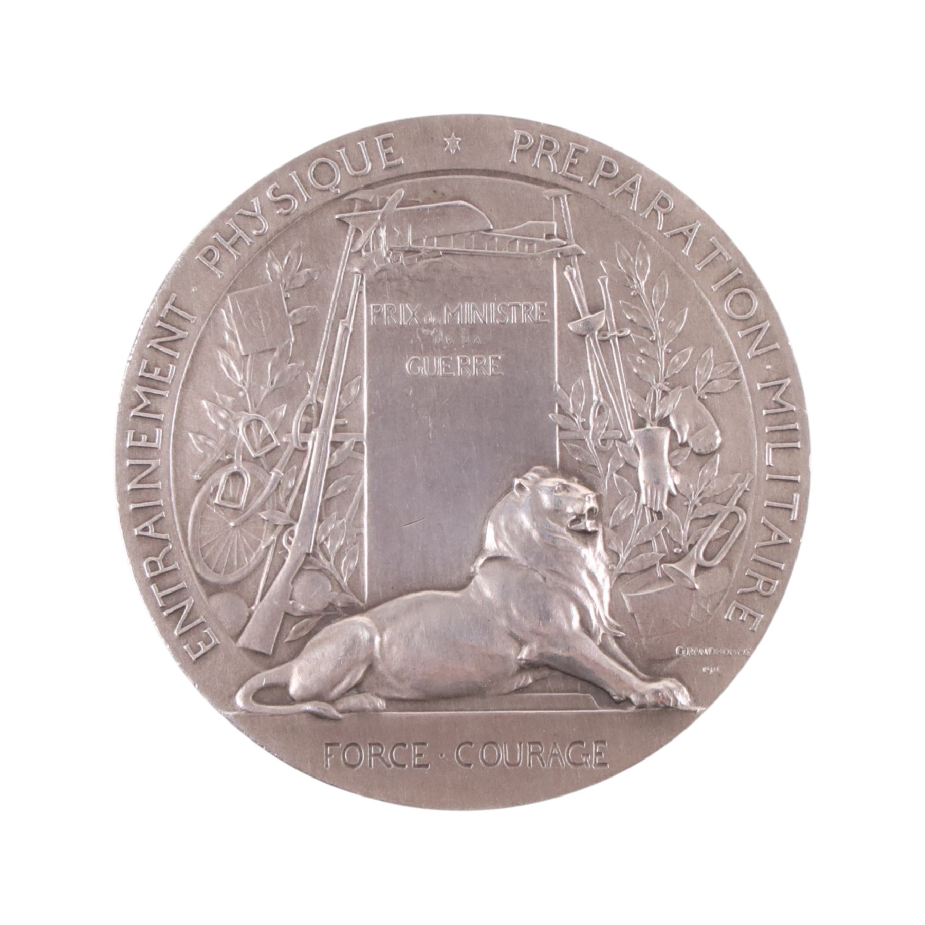 French Ministry of War silver physical training medal 1911, cased