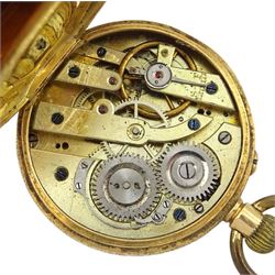 Early 20th century 18ct gold keyless fob watch, gilt dial with Roman numerals, case stamped 18K, with Helvetia hallmark and a Cyma 9ct gold ladies manual wind wristwatch, on 9ct gold bracelet