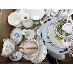 Large collection of Wedgwood ceramics in Clementine pattern, to include vases, ginger jar, trinket dishes etc, together with other ceramics and glass, in two boxes 