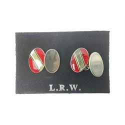 Pair of silver red enamel cufflinks, hallmarked 