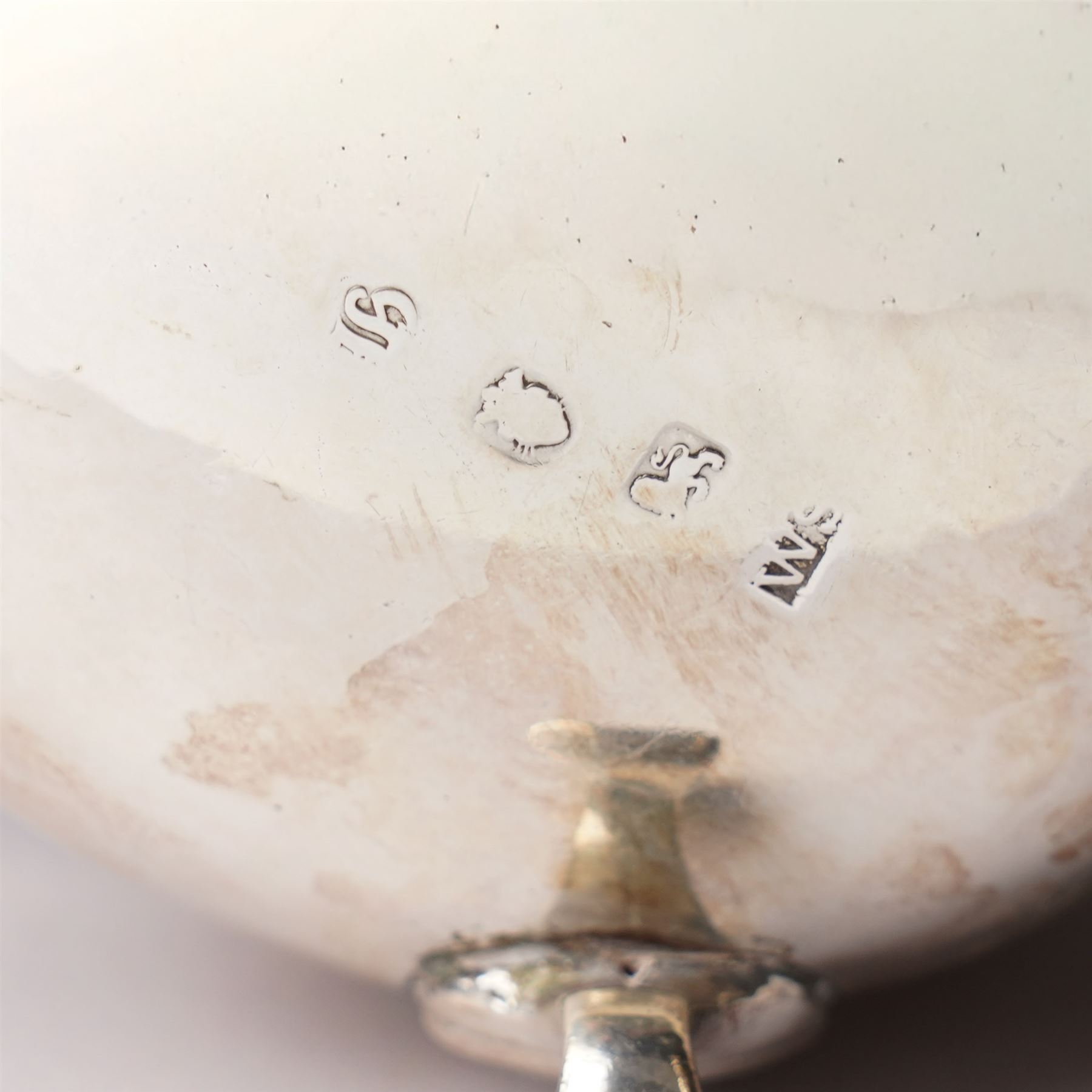 Silver vase shape sugar caster H15cm London 1975 Maker C J Vander Ltd and a George III silver sauce boat with crimped rim and 'C' scroll handle London 1763 Maker possibly William Skeen