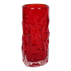 Geoffrey Baxter Whitefriars Tree bark vase, in red, H15cm