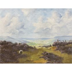 Lewis Creighton (British 1918-1996): Sheep in the Heather, oil on board signed 39cm x 50cm