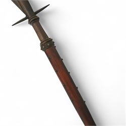 16th century style Bill, the sickle engraved with a Yorkshire Rose, H227cm