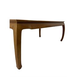 Oriental hardwood rectangular dining table, and six high back dining chairs with solid seats