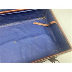 Late 19th/early 20th century stitched and studded leather portmanteau type suitcase with expanding lid and straps, L61cm