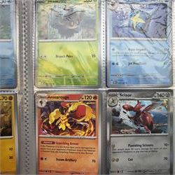 Collection of modern Pokemon TCG trading cards from the Scarlet & Violet and Sword & Shield eras, contained within in two folders, opened packets and loose, together with a graded Sword & Shield Silver Tempest Passiman TG08, GET Graded 9 Mint, two oversized cards, energy cards, vintage booklets and boxes, empty tins, 1998 Electronic Pokédex and other accessories