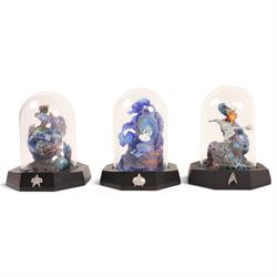 Franklin Mint limited edition Star Trek collectables, comprising seven miniature dioramas under display domes, The USS Enterprise Bold New Millennium large collectors plate, Crystal Edition Galaxy collectors plate and a talking series collectors plate