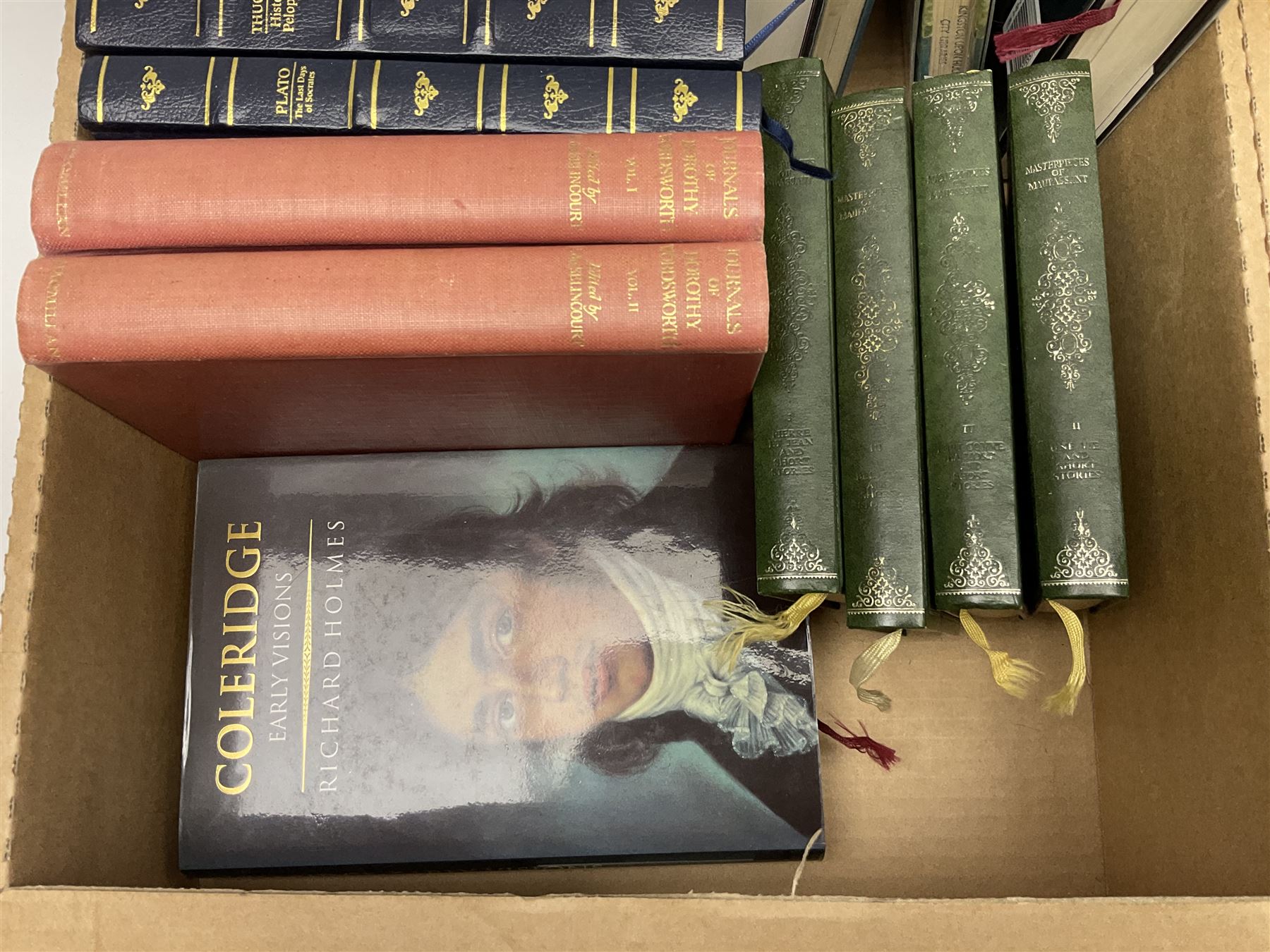 Quantity of early 20th century and later books to include leather and cloth bound examples, to include examples published by J.M Dent & Co, W.M Thackeray, Collins, Poems by Tennyson, etc, many with gilt detailing, in two boxes