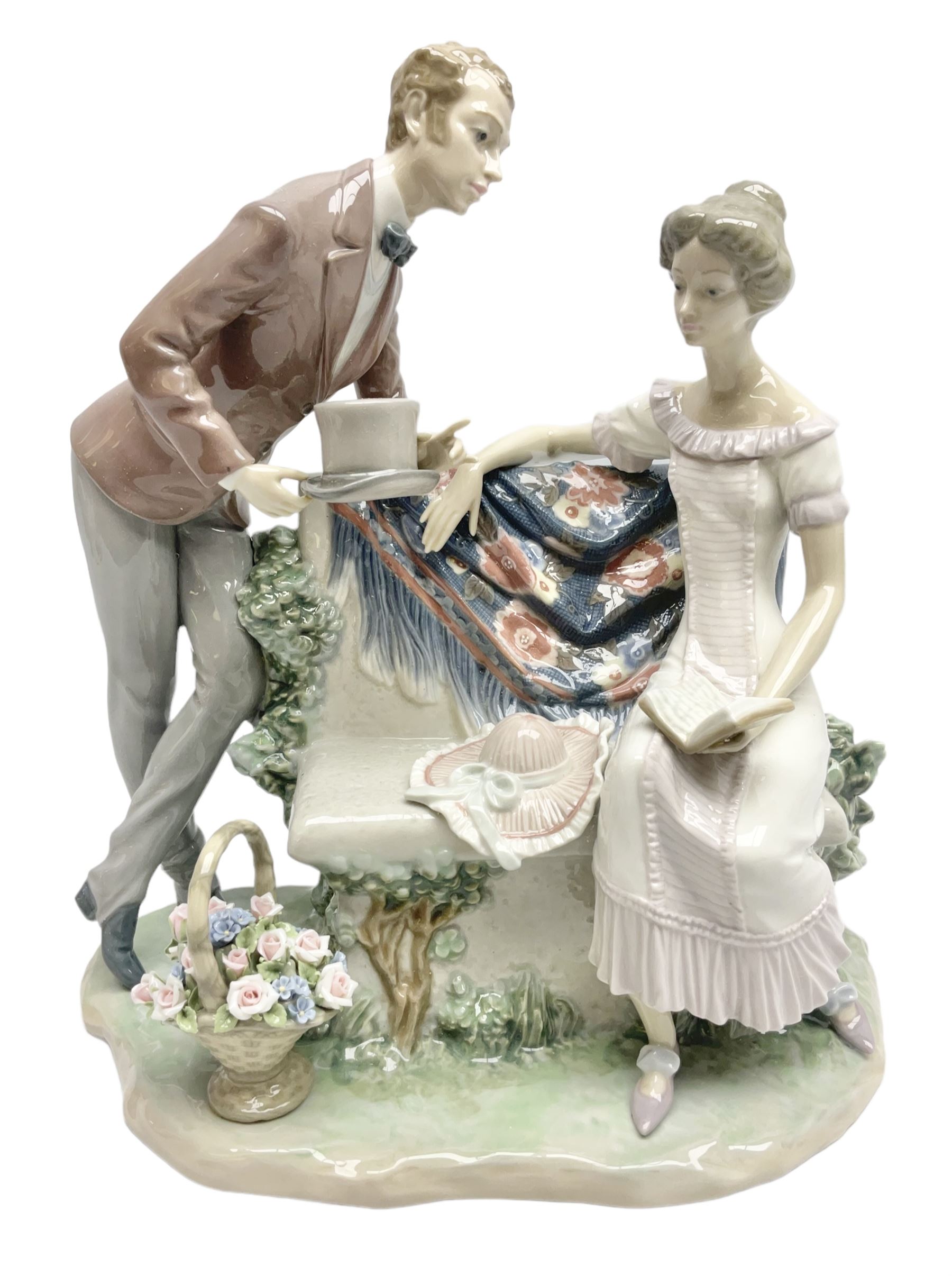 Lladro figure, Will You Marry Me, modelled as a courting couple on a
