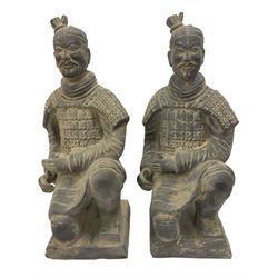 Pair of terracotta warriors, modelled archers, H36cm