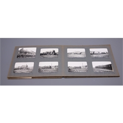  Mid-20th century album containing forty-seven fully annotated photographs of steam trains, each approx. 7 x 11cm, together with six loose larger photographs of trains  