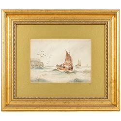 Austin Smith (British fl.1913-1928): Sailboats off Scarborough, pair of watercolours signed; together with Alfred Durham (British 19th century): Coastal Views of Scarborough, set of three watercolours heightened with white signed and one dated 1907 max 18cm x 32cm (5)