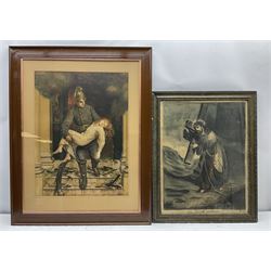 ‘The Divine Sufferer’, charcoal Indistinctly signed, and a military print (2)