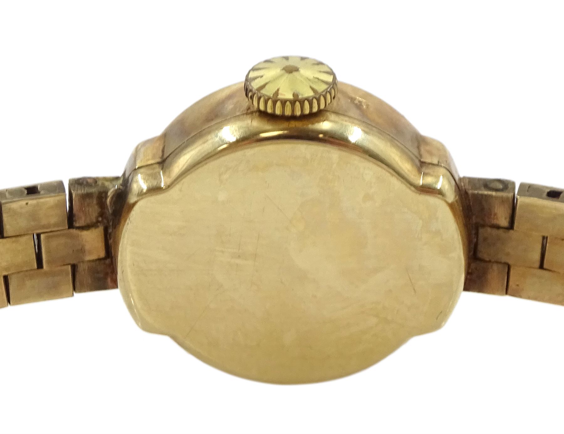 Majex ladies 9ct gold manual wind wristwatch, Edinburgh 1962, on integral 9ct gold bracelet, hallmarked
