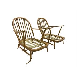 Ercol - 'Windsor' three seat settee (W175cm, H77cm); and pair ercol 'Windsor' easy armchairs (W70cm, H77cm), (no cushions, frames only)