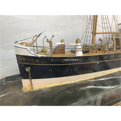 Victorian diorama of scratch built model of steam ship Alexandria, in a glazed case, H41cm, L83cm