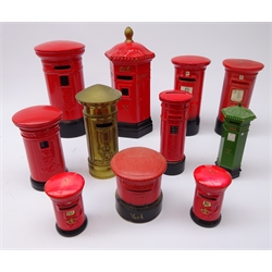  Collection of Post Box money boxes, brass, ceramic and plastic models, incl. pair salt & pepper shakers   