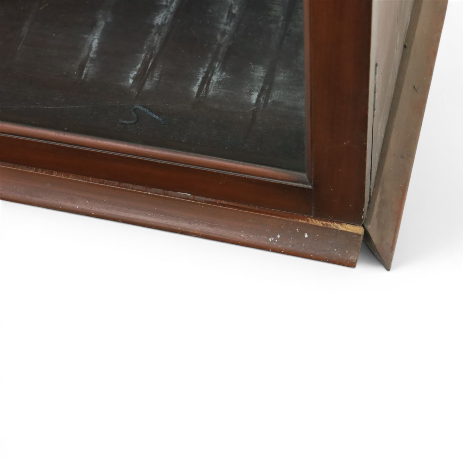 Edwardian walnut bookcase, fitted with two full height glazed doors, inlaid detail with checkered motif, adjustable shelves
