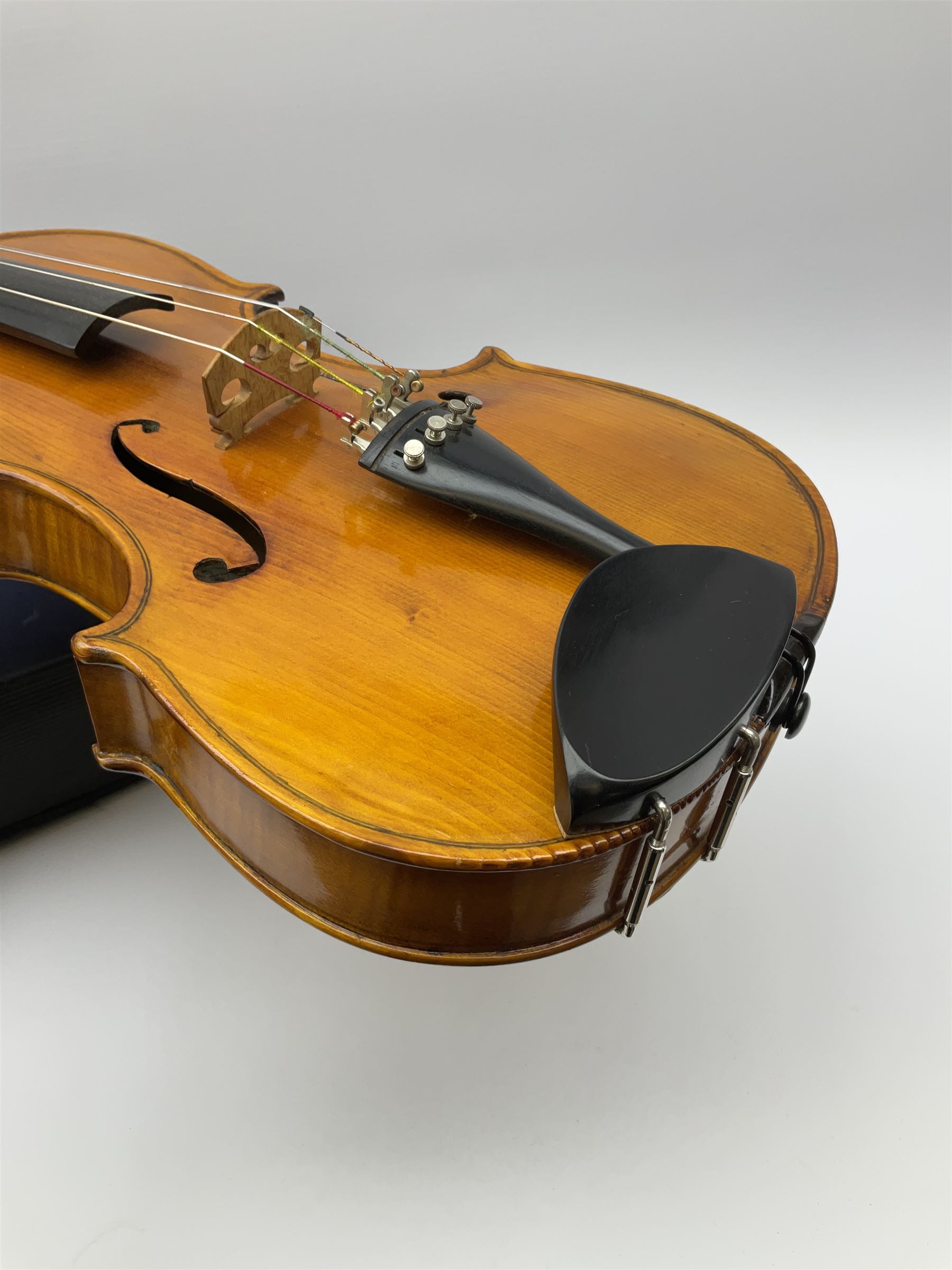 1920s continental large viola with 42cm two-piece maple back and ribs and wide grain sprucewood top with guarnerie sound holes, bears label 'Werner Alajos Budapest', overall length 69cm; in modern carrying case
