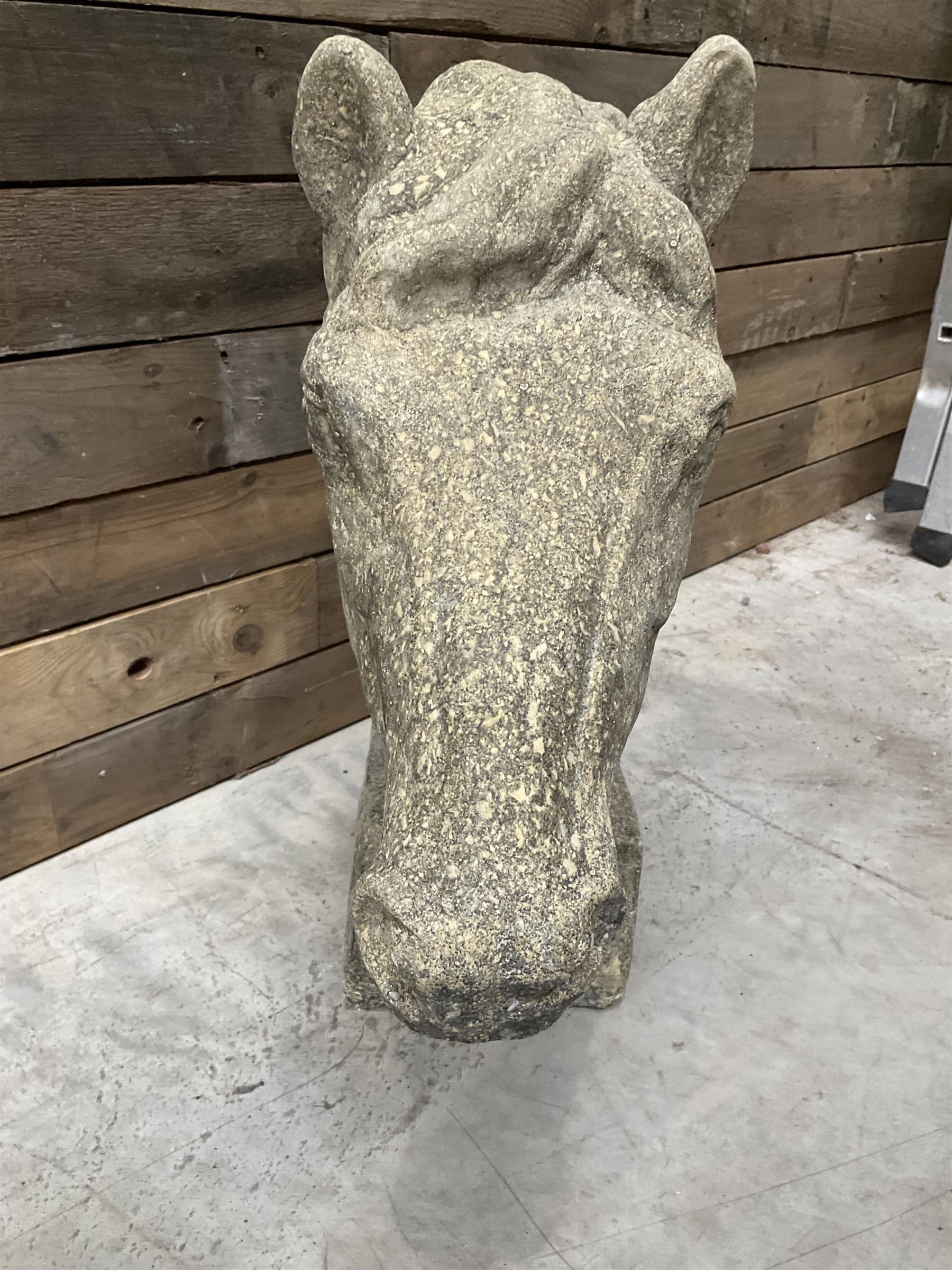 Cast stone horse head figure
