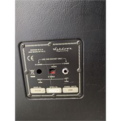 Ashdown Engineering Fallen Angel 60 DSP guitar amplifier head model no. FA60H, serial no. 18930406, 4 x 12 speaker cabinet, model no. FA 412A serial no. 20210106, and a four-button foot pedal, head H24cm, W70cm, cab H78cm, W70cm