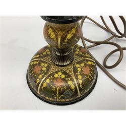  Kashmiri papier mache table lamp, open spiral twist column decorated with flowers, on a turned base,  H43cm