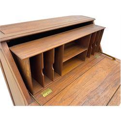 Oriental hardwood bureau, fall front above two short and two long drawers