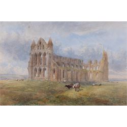 Richard Weatherill (British 1844-1913): Whitby Abbey with Cattle Grazing, watercolour sign...